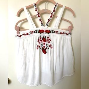 Francesca’s Cambree Rose Embroidered Y Neck Tank